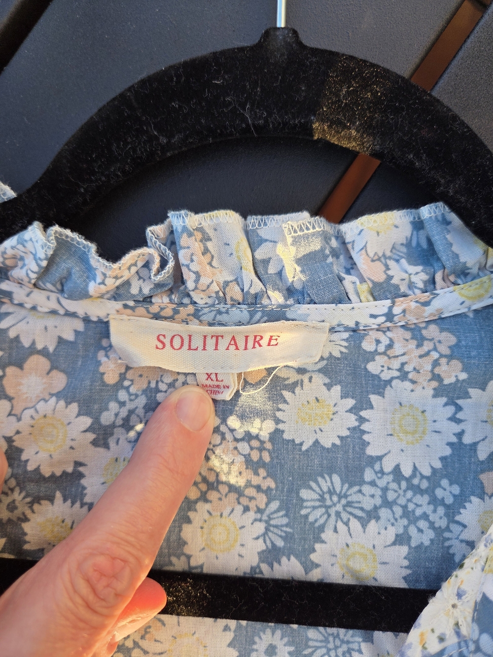 Solitaire Blue Floral Ruffle-Neck Blouse - Picture 2 of 6
